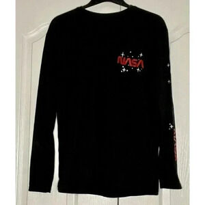 NASA‎ Logo Black Men’s Large Long Sleeve T-Shirt Printed Sleeve Authentic NASA